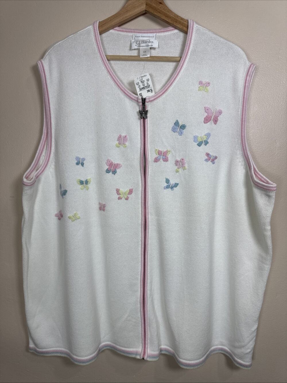 NWT C.J. Banks Plus Size Sweater Vest Hand Embroidered Butterfly Cottagecore 3X